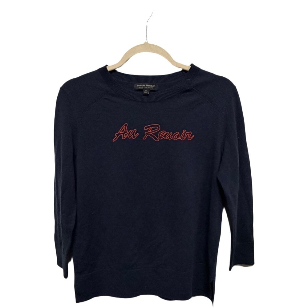 Banana Republic Extra Fine Merino Wool Au Revoir Sweater Small Navy French